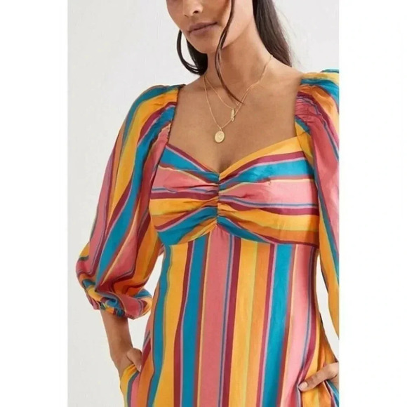 NWT Anthropologie Farm Rio Rainbow Stripe Maxi Midi Summer Dress Medium - Picture 5 of 16